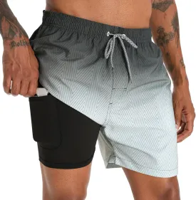 zeetoo Mens Swim Trunks with Compression Liner 5.5" Inseam Shorts Bathing Suit Quick Dry Swimsuit